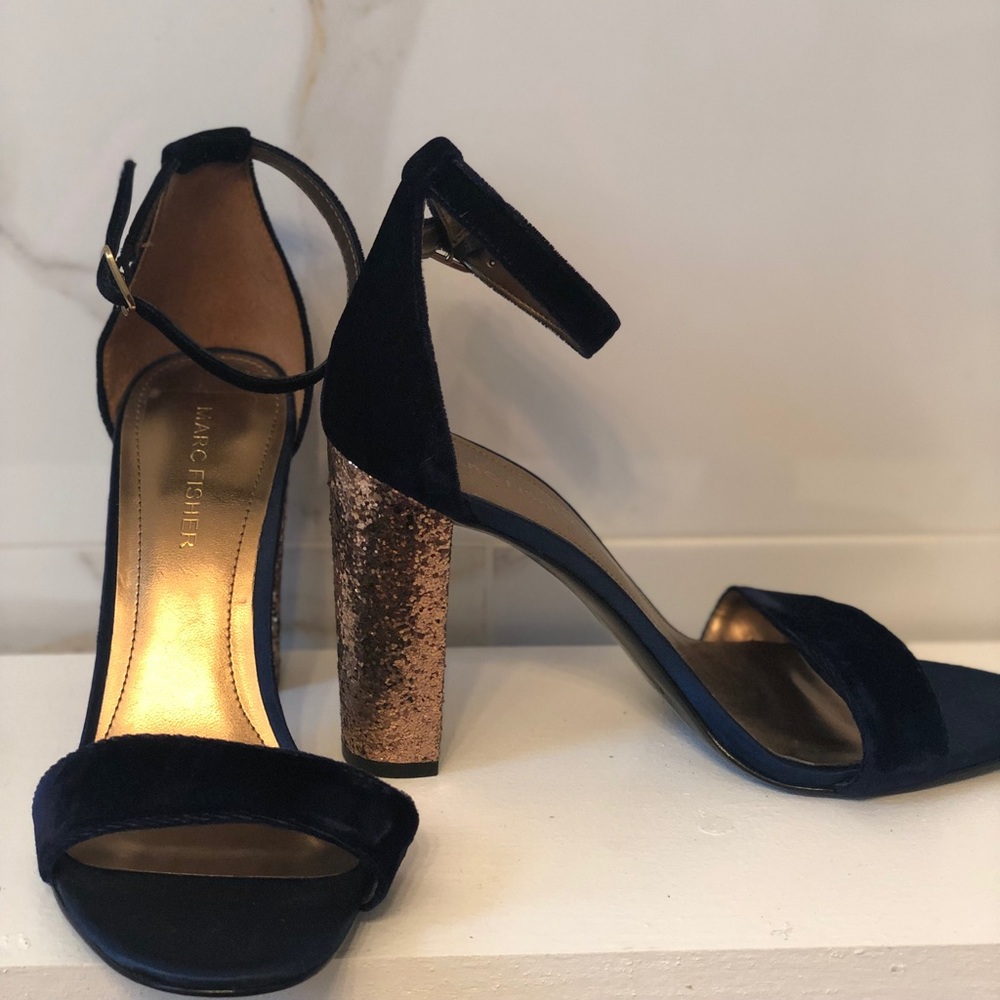 Navy open toe heel